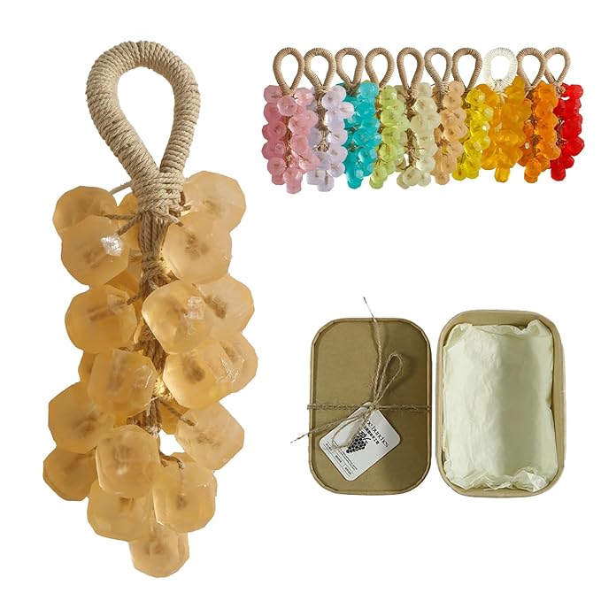 Handmade Grape Soap on a Rope, Natural Cold Process Cluster Soap Bar for Hand Wash and Bath, Decorative & Long Lasting Fragrance, Gift Set for Women Men (1, Osmanthus)