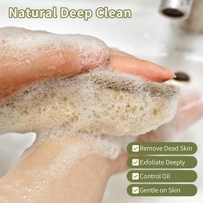 Natural Egyptian Loofah Bath Sponge Exfoliating Shower Scrubber Organic Luffa for Men and Women(tan 2Pack)