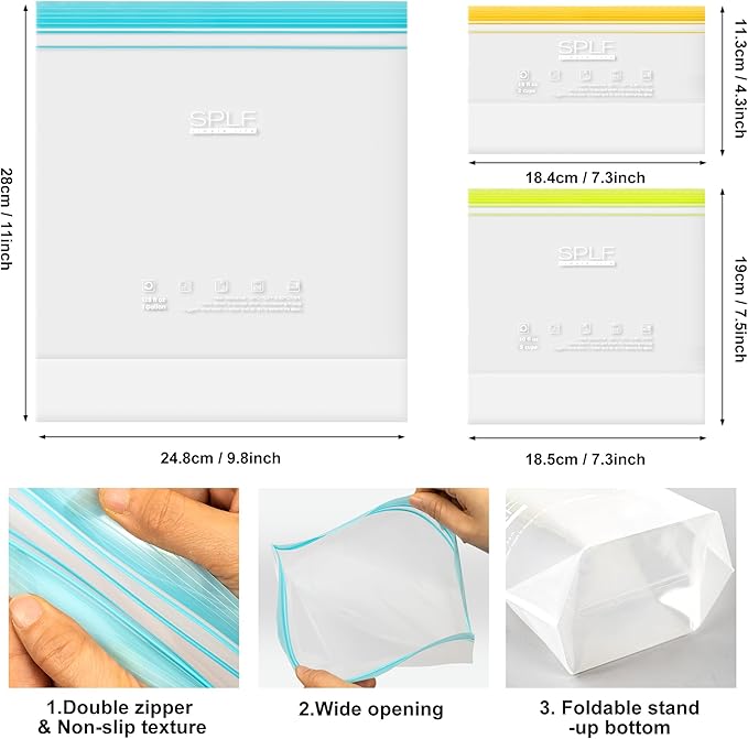SPLF 12 Pack Reusable Sandwich Bags Dishwasher Microwave Safe, BPA Free Extra Thick Leakproof Reusable Food Storage Bags, Silicone Free Containers for Meal Prep, Fridge Kitchen Organization