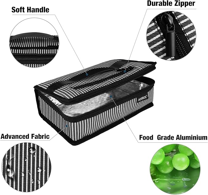 Aosbos Small Insulated Lunch Bag - Compact Lunch Box for Portion Control, Work & Office, Railroad Stripe