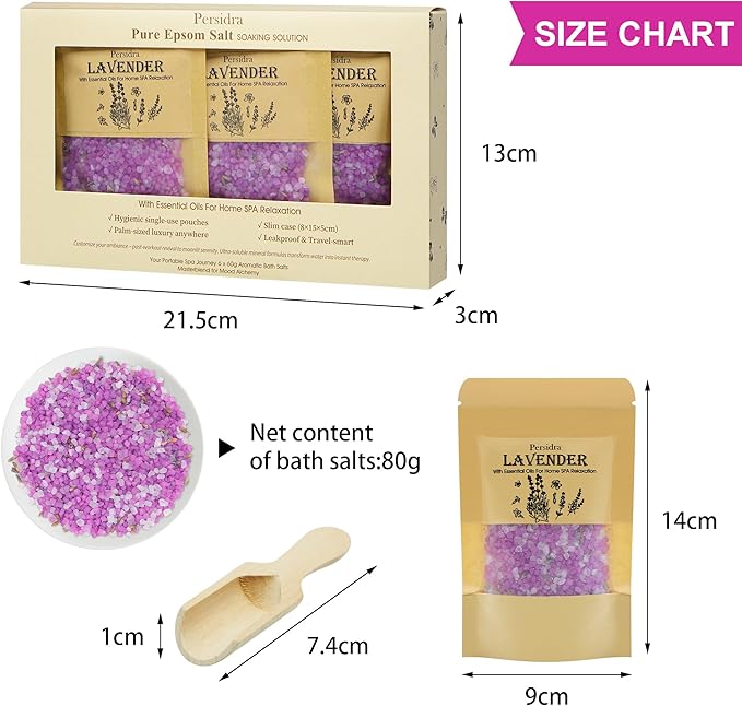 Lavender Bath Salts Gift Set 6-Pack - Relaxing Aromatherapy Spa Set for Women,80g Self-Care Gifts for Mom, Mother's Day Birthday Gifts with Natural Sea Salts