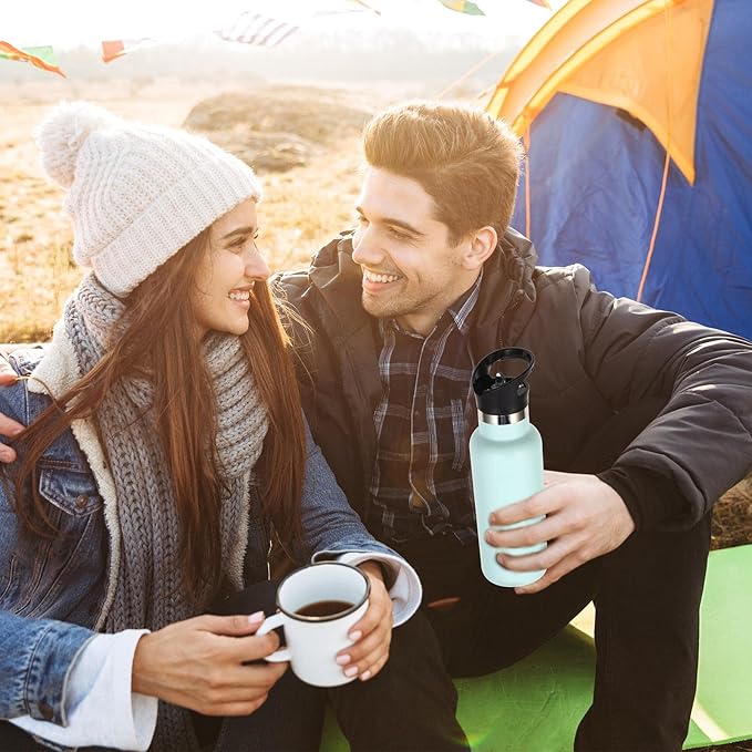 Volhoply 17oz Insulated Water Bottle Bulk 8 Pack,Stainless Steel Kids Water Bottles with Straw Lid,Double Wall Vacuum Metal Water Bottle,Reusable Sports School Flask Keep Hot & Cold (Fog,8 Set)