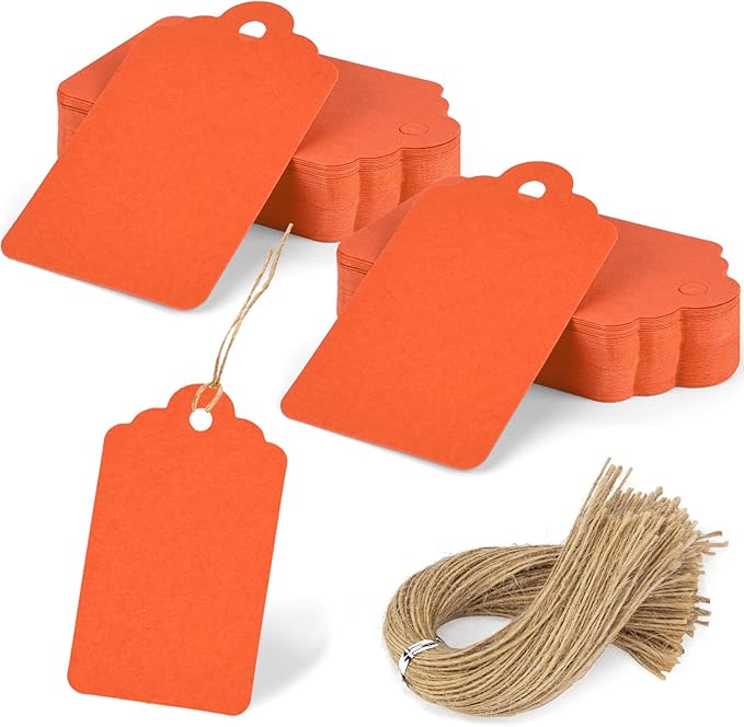 SallyFashion 120PCS Gift Tags - Orange Hanging Tags for Gifts, DIY Wedding, Birthday
