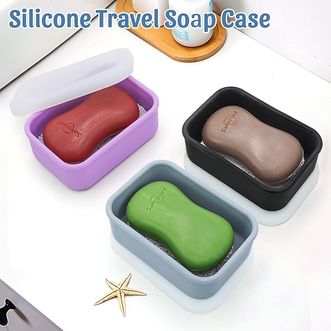 OZNER Leak Proof Travel Soap Container (Gray) - Silicone Soap Case with Drainage Pad, Compact Shatterproof Dish for Travel, Camping, Gym, Dorm, Bathroom Organizer