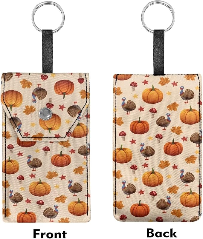Pumpkin Turkey Print Purse Tissue Holder Portable Pocket Tissue Holder for Coin Keys Tissues with Hanging Rope for Thanksgiving Snap Button Enclosed