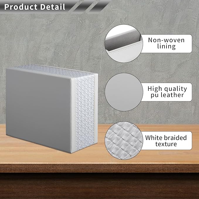 Multifunction PU Leather Tissue Box Holder with Stationery Remote Control Box, Decorative Tissue Pen Pencil Remote Organizer for Home and Office Use(White)
