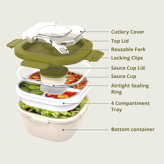Responsible Products Leak Resistant Bento Box with Tableware for Adult - Teens, Insulated Lunch Box for Women - Men - Girls - Boys, BPA Free, Dishwasher Safe, Microwave Safe, Freezer Safe, 46 oz