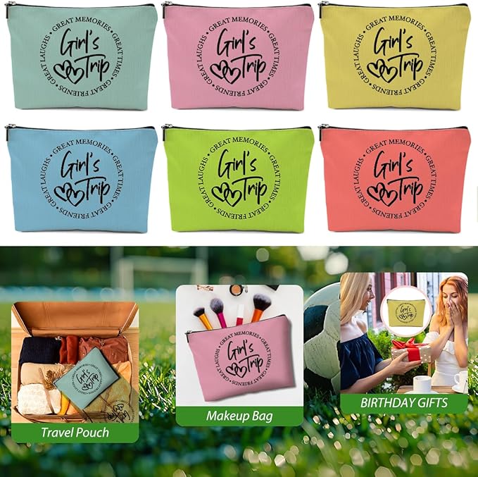 6 Pcs Girls Trip Gifts Favors, Girls Weekend Gifts Makeup Bag, Bestie Gifts Weekend Bag Travel Gifts Vacation Cosmetic Bag, Friendship Gifts for Women Bride, Graduation Wedding Gifts Toiletry Bag
