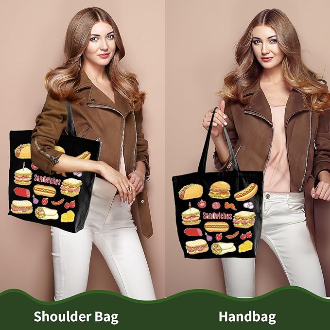 10 Pack Black Canvas Tote Bag with Zipper, OLSUNOR Reusable Grocery Bags with Long Handle, DIY Heat Transfer Sublimation Blanks Shopping Bags for Advertising Birthday Thanksgiving Christmas Craft Bags