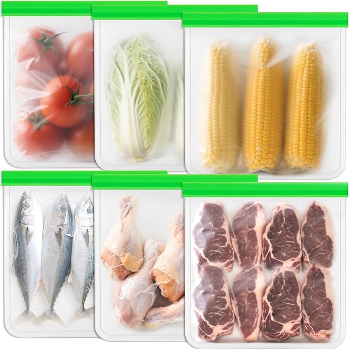 Reusable Food Storage Bags - 6 Pack Gallon Bag Freezer Bags - Extra Thick Preservation Bags, Leakproof Silicone Bag for Meal Prep, Kitchen Organization