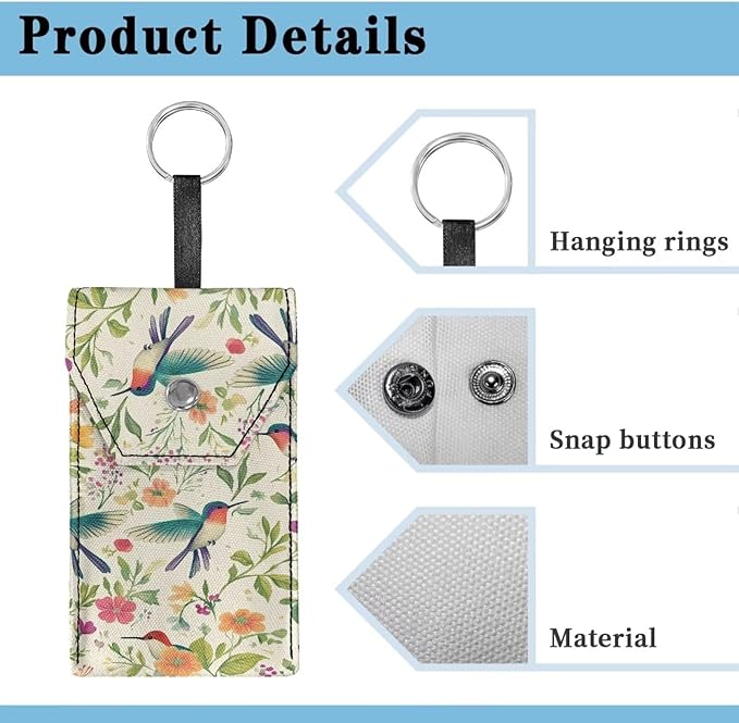 Tissues Purse Pocket Portable Travel Tissue Pouch Snap Button Enclosed Reusable Canvas Pocket Tissue Holder for Purse Coins Daily Outgoing Hummingbird