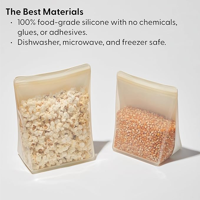 W&P Porter Silicone Reusable Storage Bag, Sandwich (36oz Stand-Up), Blush, Food Storage Container, Microwave and Dishwasher Safe, Easy Cleaning