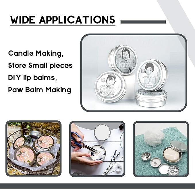 2 oz/60ml 24 Pack Aluminum Balm Tins For Pill Storage, Jar Containers with Screw Thread Lid for Lip Balm, Cosmetic, Candles, Aluminum Tin Cans Containersor for Salve and Spices