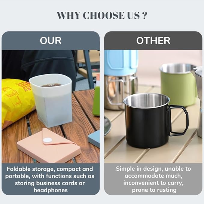Silicone Collapsible Travel Cup, Foldable Water Cup with Card Bag - Portable Leak-Proof Reusable Mug for Camping, Hiking, Sports (black)