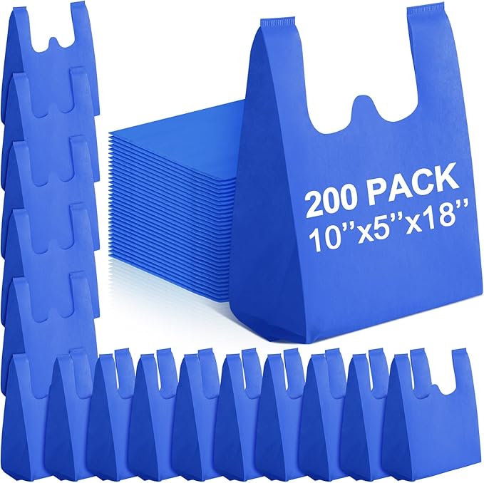 Windyun Reusable Grocery T Shirt Bags Bulk Small Non Woven Shopping Bag 10 x 18 x 5 Inch Foldable Tote with Handle Party Gift