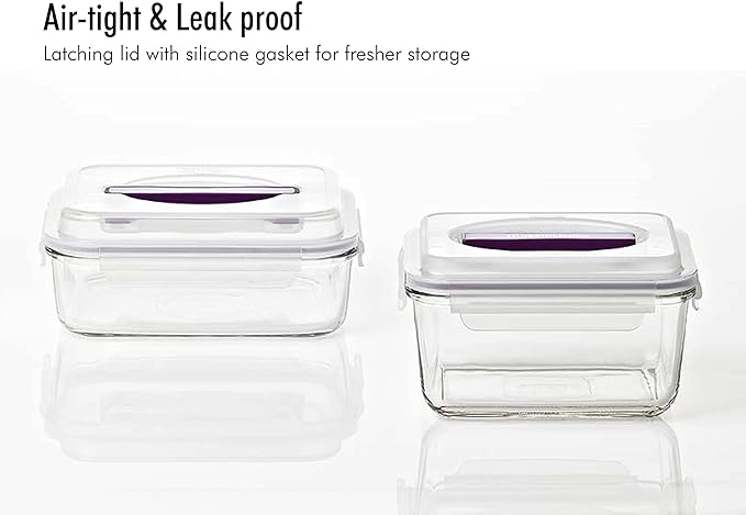 GLASSLOCK 61 Oz Glass Food Storage set of 2 – Large Capacity, Airtight & Leak-Proof, BPA Free Lid with Carry Handle, Microwave, Dishwasher, Fridge & Freezer Safe, Marinating, Sauce, Fruit Storage