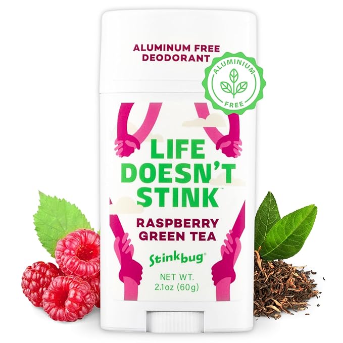 Stinkbug Naturals Organic Aluminum Free Deodorant Stick with Raspberry Green Tea, Coconut Oil and Essential Oils, Paraben Free, Sensitive Skin Deodorant, 2.1 Ounces Pack of 1