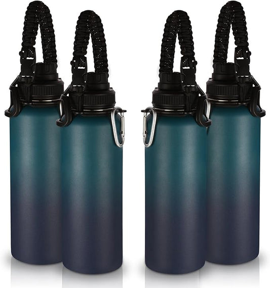 Volhoply Insulated Water Bottles Bulk 4 Pack,40 oz Stainless Steel Sports Bottle with Paracord Handle & Spout Lid,Double Walled Water Cups with Wide Mouth,Reusable Large Water Cup(Dark Night,4 Set)