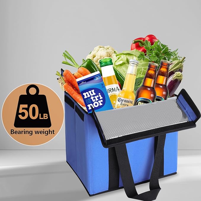 HATHOR Hot Cold Insulated Grocery Bags Reusable Stackable Collapsible Foldable Cooler Boxie Bag Shoping Totes for Groceries in Car, Frozen Food & Travel