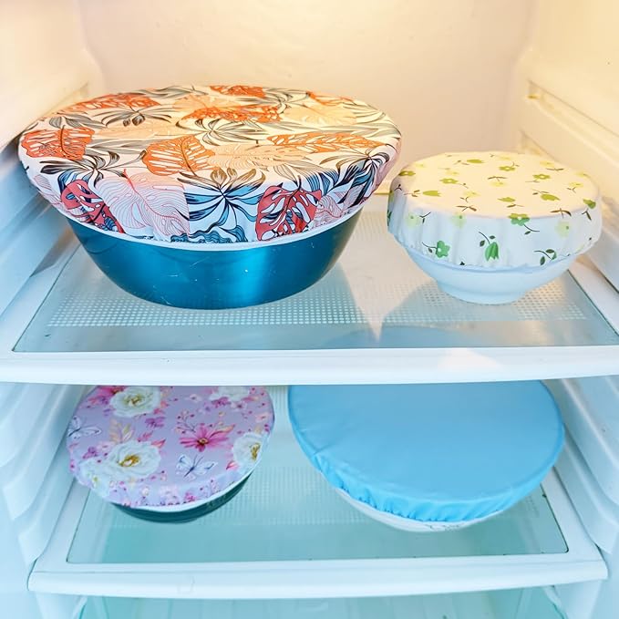 3 Pack Double Layer Bowl Covers Reusable in 3 Size Stretch Cloth Fabric, Elastic Food Storage Covers Bread Bowl Covers Reusable Lids for Food, Fruits, Leftover