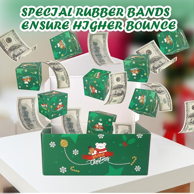 CSMGY Surprise Box Gift for Money, Christmas Surprise Gift Box Explosion, Folding Bouncing Gift Box for Christmas Birthday Anniversary, 12 Bounces Boxes (Green)