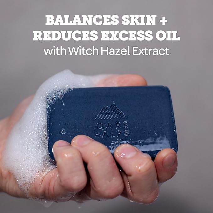 Oars + Alps Blue Charcoal Exfoliating Men's Bar Soap, Made with Clean Ingredients, Travel Size, 3 Pack, 6 Oz Each