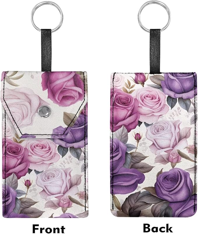 Rose Purse Tissue Holder Reusable Canvas Pocket Tissues Travel Packs Snap Button Enclosed Portable Tissue Holder for Purse Coins