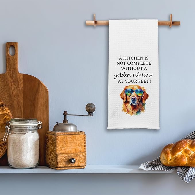 Funny Golden Retriever Kitchen Towels, A Kitchen is Not Complete Without A Golden Retriever Dishcloths, Dog Lovers Gifts, Decorative Tea Towels with Saying, New Home Gifts for Hostess Dog Mom