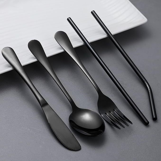 Portable Utensils Set with Case, 4pcs Stainless Steel Reusable Silverware for Lunch Camping School Picnic Workplace, Lunch Box Includ Fork Spoon Knife,Easy to clean,Dishwasher Safe (grey)