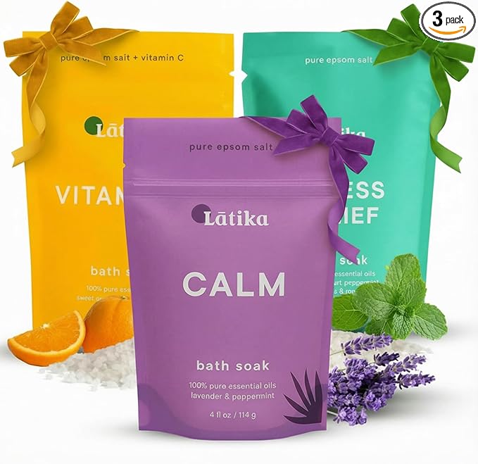 Latika Bath Soaks Set of 3 – Epson Salts for Soaking, Muscle Recovery & Skin Nourishment with Essential Oils | Relax, Rejuvenate & Destress | Lavender Mint, Vitamin C & Grapefruit