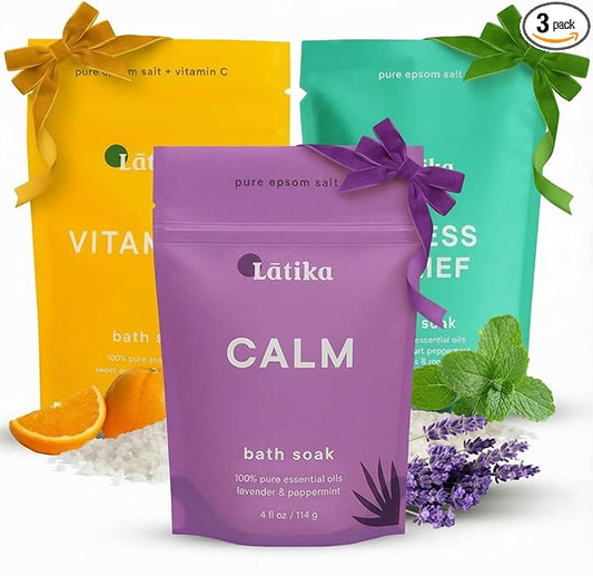 Latika Bath Soaks Set of 3 – Epson Salts for Soaking, Muscle Recovery & Skin Nourishment with Essential Oils | Relax, Rejuvenate & Destress | Lavender Mint, Vitamin C & Grapefruit