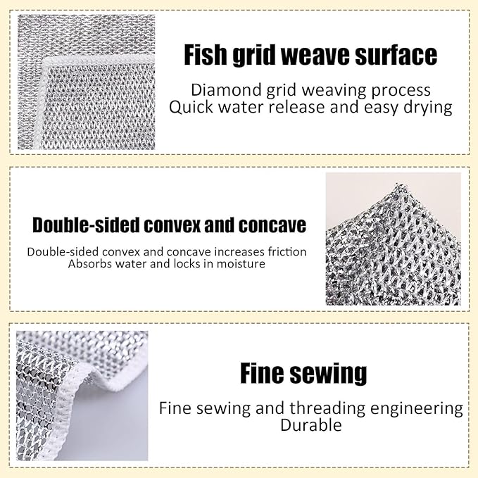 Non Scratch Wire Dishcloth 6 Pack with 1pcs Kitchen Sponges for Dishes, Double Layer Wire Dish Washing Cloth,Powerful Cleaning Non-Scratch Wire Dishcloth Rag for Cookware, Sinks, Dishes, Stove Tops