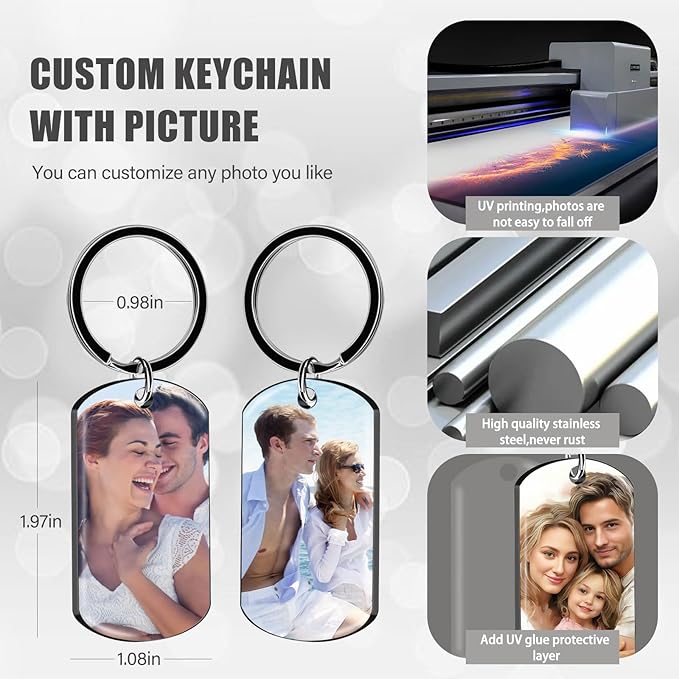 Custom Keychain Double Sided Personalized Picture Text Keychains Engraving Photo Key chains Gifts for Women Boyfriend