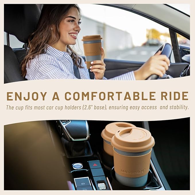 Nucookery Ceramic Travel Coffee Mug Set, Coffee Tumbler with Silicone Lid and Non-Slip Sleeve, Unique To Go Mug, Gifts for Women & Men, Microwave Safe Cappuccino, Tea, Latte, Iced-Coffee Cups, Blue