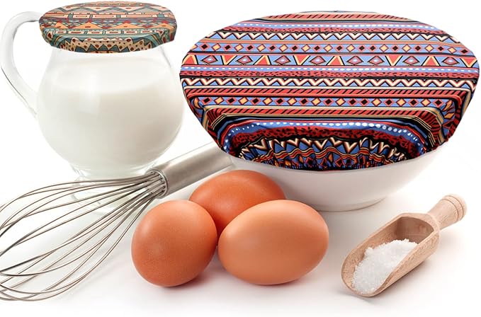 10 Pack Cloth Bowl Covers for Bread Rising - 5 Size Stretch Elastic Food Storage Container Lids - Reusable Cotton Fabric Covers for Food, Fruits, Leftovers (Geometry)