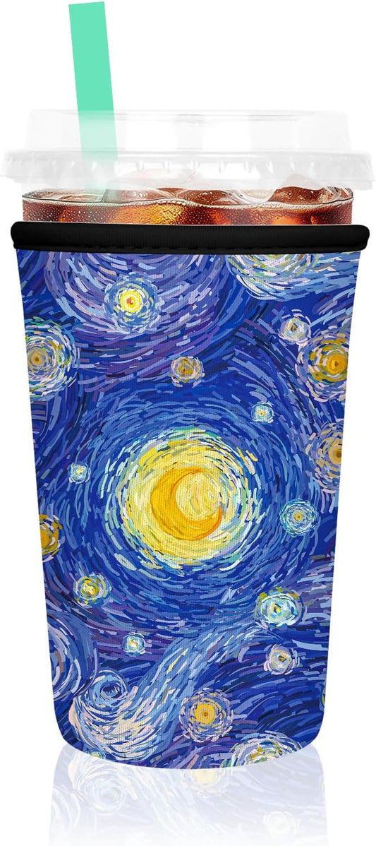 Iced Coffee Sleeve, Reusable Insulated Neoprene Cup Sleeve for Cold & Hot Drinks Beverages, Cup Holder for 22-24oz Coffee Cups, Starry Night