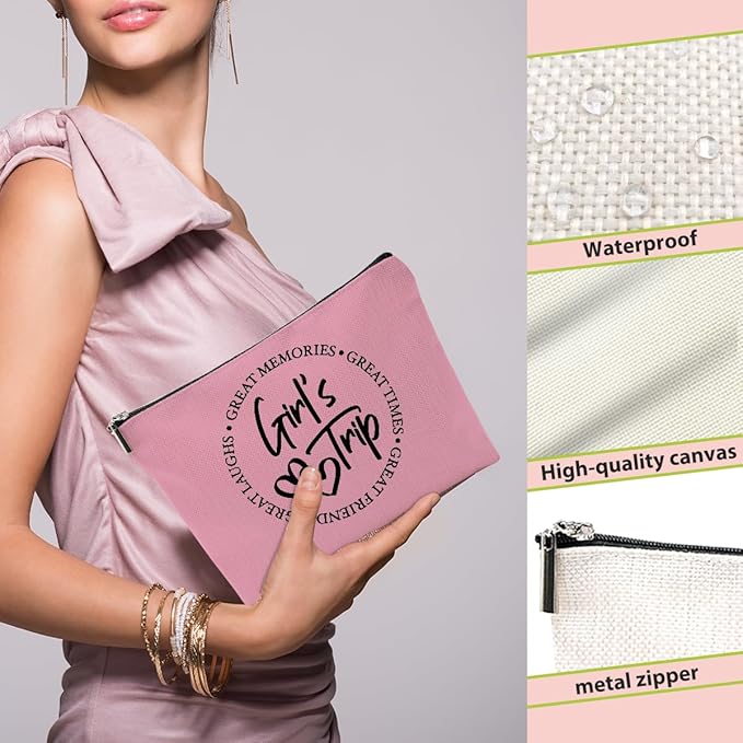 4 Pcs Girls Trip Gifts Favors, Girls Weekend Gifts Makeup Bag, Bestie Gifts Weekend Bag Travel Gifts Vacation Cosmetic Bag, Friendship Gifts for Women Sisters, Graduation Wedding Gifts Toiletry Bag