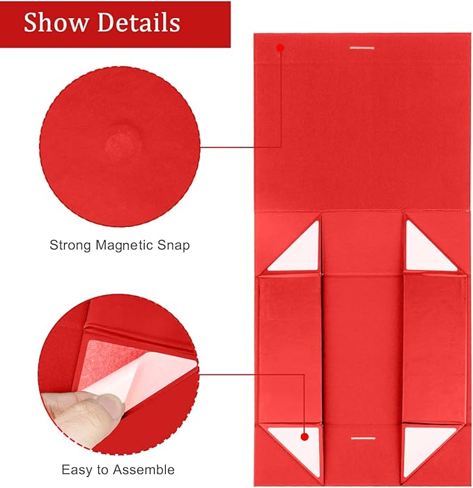 Gift Box with Lid for Presents 10.5x7.5x3.1 Inches with Ribbon and Magnetic Closure(1-Pack) (Red)