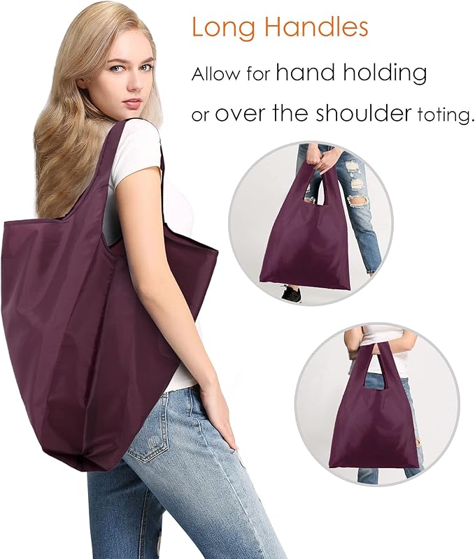 BeeGreen Burgundy Reusable Grocery Bags with Zipper Storage Pouch 10 Packs Wine Red Reusable Shopping Bags Bulk with Elastic Band Foldable-Machine Washable