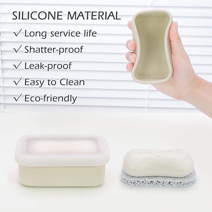 Enhanced Leak Proof Traveling Soap Container,Compact Silicone Travel soap case with Drainage Layer,Shatterproof Soap Box with a See-Through lid for Bathroom,Gym,Camping (Clear&Offwhite)