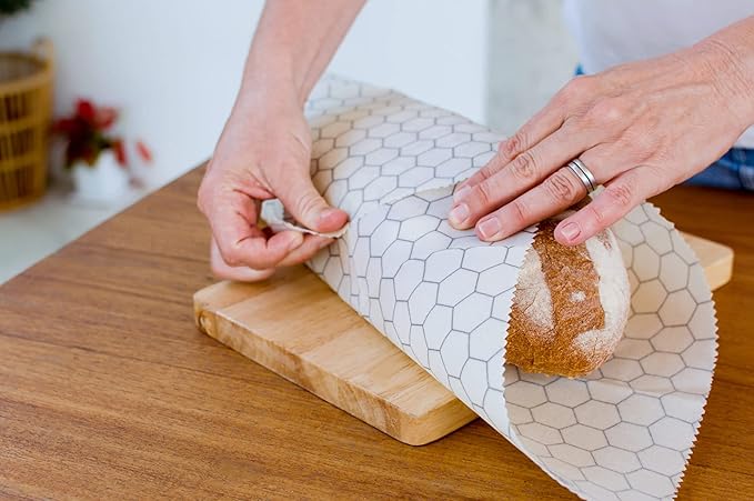 SUPERBEE Beeswax Bread Wrap, Reusable Beeswax Wrap for Food, Reusable Bees Wrap Vegetables, Cheese Paper, Bowl Covers and Sandwich Wrapping Paper, XXL (Hexagonia)