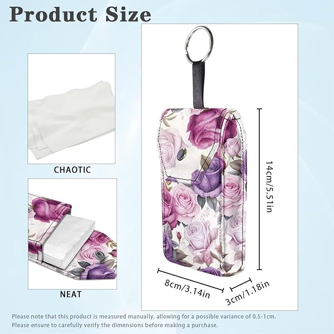 Rose Purse Tissue Holder Reusable Canvas Pocket Tissues Travel Packs Snap Button Enclosed Portable Tissue Holder for Purse Coins