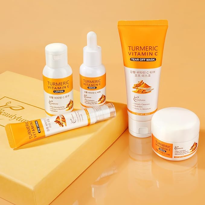 Turmeric Skin Care Set for Women, 5Pcs Hydrating & Nourishing Facial Care Kit with Cleanser, Toner, Serum, Eye Cream & Moisturizer – Soothing & Revitalizing Daily Skincare Gift Set