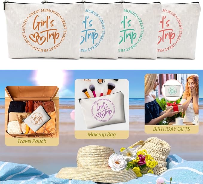 5-Piece Girls' Trip Favors - Makeup Bags for Weekends, Besties & Bridesmaids - Toiletry Bag for Travel, Graduation & Wedding Gifts