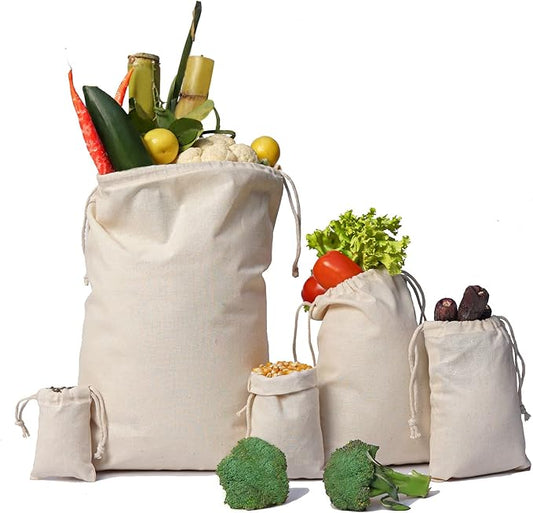 Cotton Muslin Bags, 100% Organic Cotton with Double Drawstring. Premium Quality Reusable Eco-Friendly Natural Muslin Bags. (25, 12x20 Inches)
