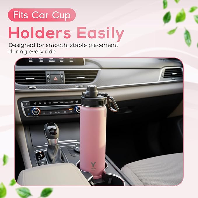 Y TOP 24oz Insulated Water Bottle Cup Holder Friendly, Leak Proof Spout Lid, Double Wall Insulation, Dishwasher Safe, Easy Clean Stainless Steel Water Bottle for Gym Kids Sports Travel School Hiking