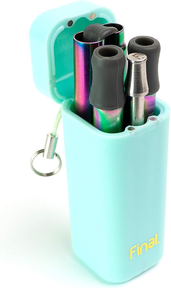 FinalStraw Collapsible, Reusable, Metal Straw | Travel Case, Cleaning Tool | Easy to Clean | Stainless Steel and 100% Silicon Tips | Eco-Friendly | Sea Tur-Teal Case, Rainbow Stainless Steel