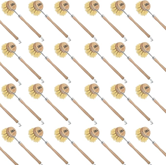 LOLA - The Original - Tampico Vegetable & Dish Wood Brush, 72 Pack, 3" Head, Sustainable, Tampico Bristles, Easy Head Only Replacement