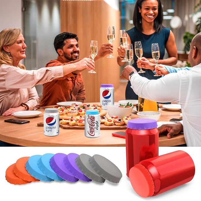8PCS Silicone Soda Can Lids,BPA-Free Reusable Silicone Can Covers, Can Stopper or Protector For Soda,Beer, Drink, Juice, Coke, Beverage, Can Lid, Cover or Protector Quasi Beverage Cans
