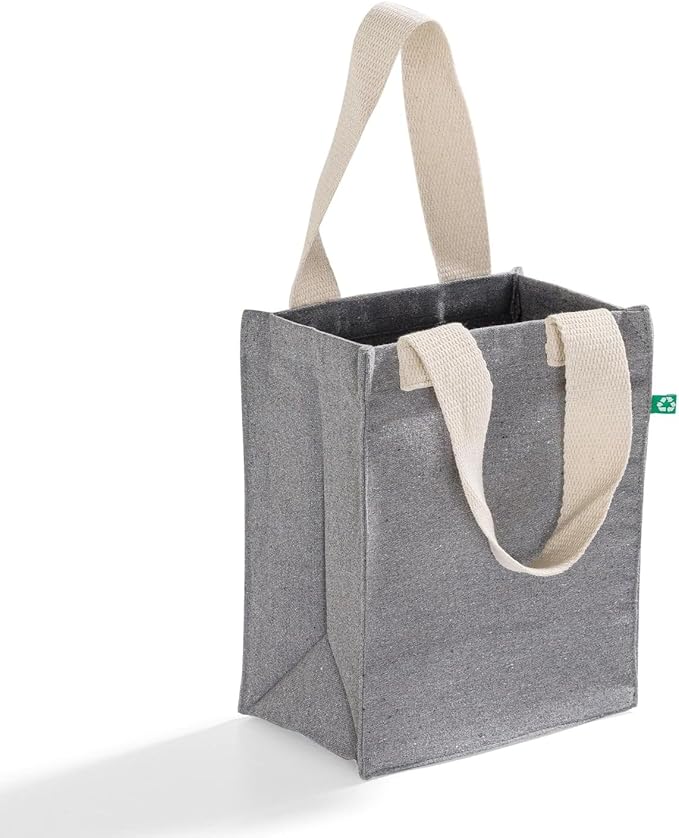 Recycled Canvas Book Bag with Full Gusset – 6 Pcs Eco-Friendly Reusable Tote Bags with Shoulder Straps, Bulk